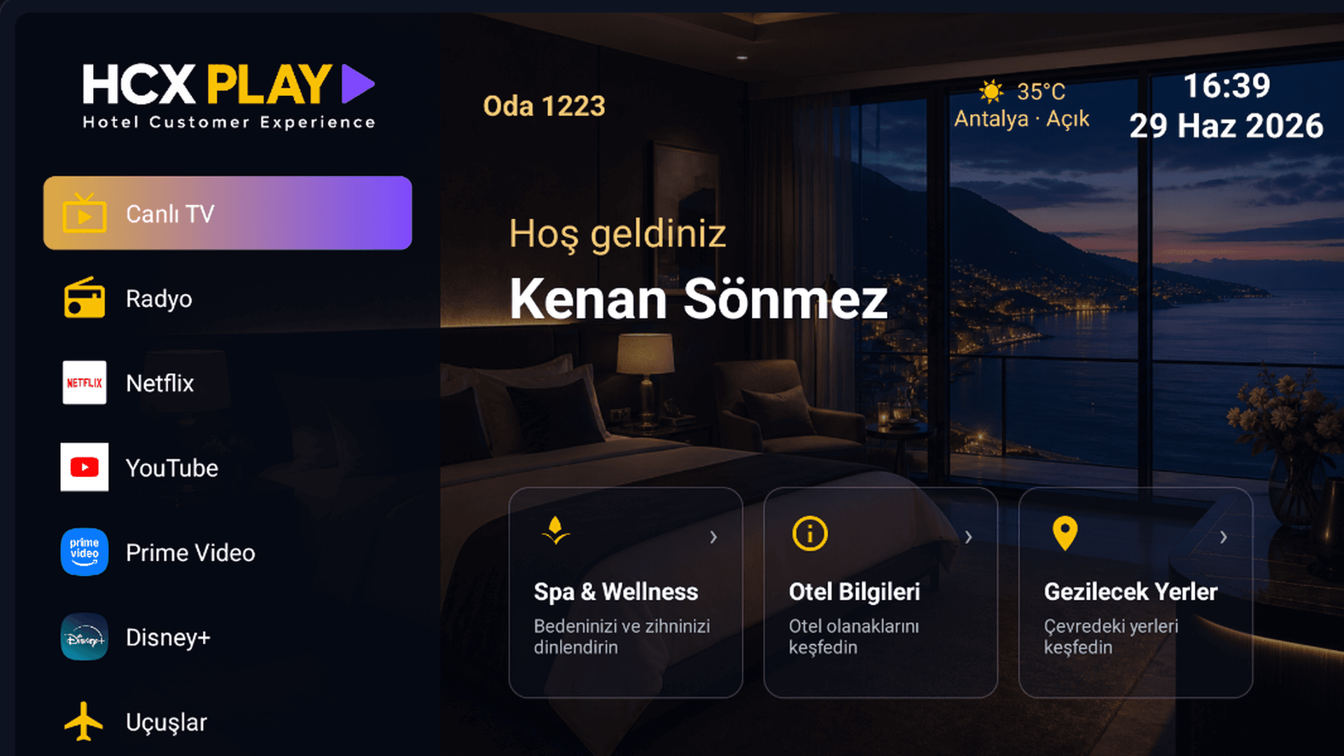 HCX PLAY hotel TV platform interface