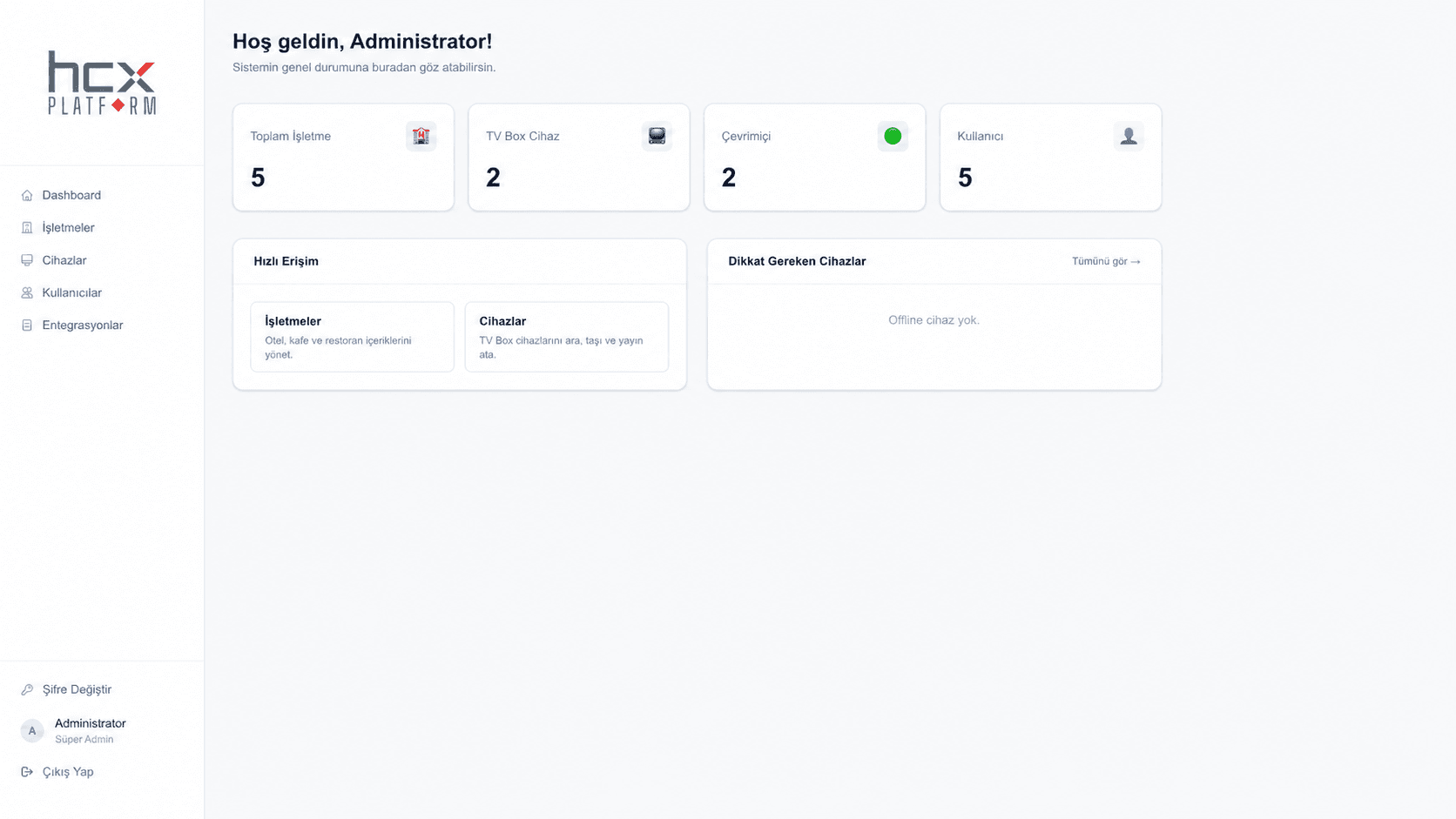 Info TV management panel (anonymized example)